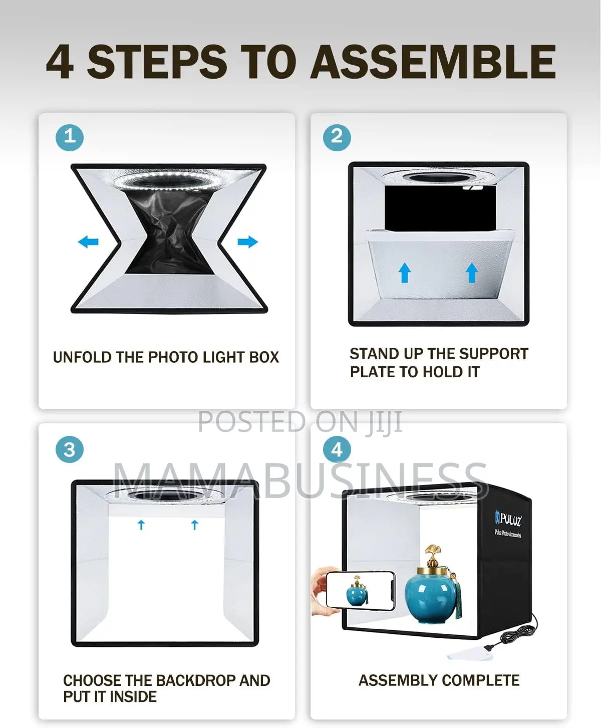 Puluz 25cm Foldable Led Photo Studio Box With 12 Backgrounds