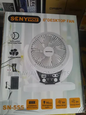 6" 3-in-1 Sonyvolt Solar Rechargeable Table Fan+Panel+2-Bulb