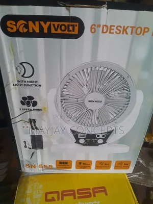 6" 3-in-1 Sonyvolt Solar Rechargeable Table Fan+Panel+2-Bulb