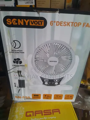 6" 3-in-1 Sonyvolt Solar Rechargeable Table Fan+Panel+2-Bulb