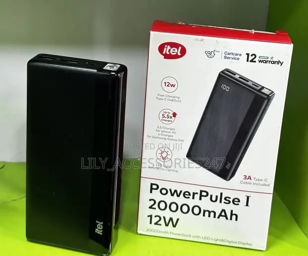 ITEL 20000mah Power Pulse 12w Type C Digital Power Bank in Ojo