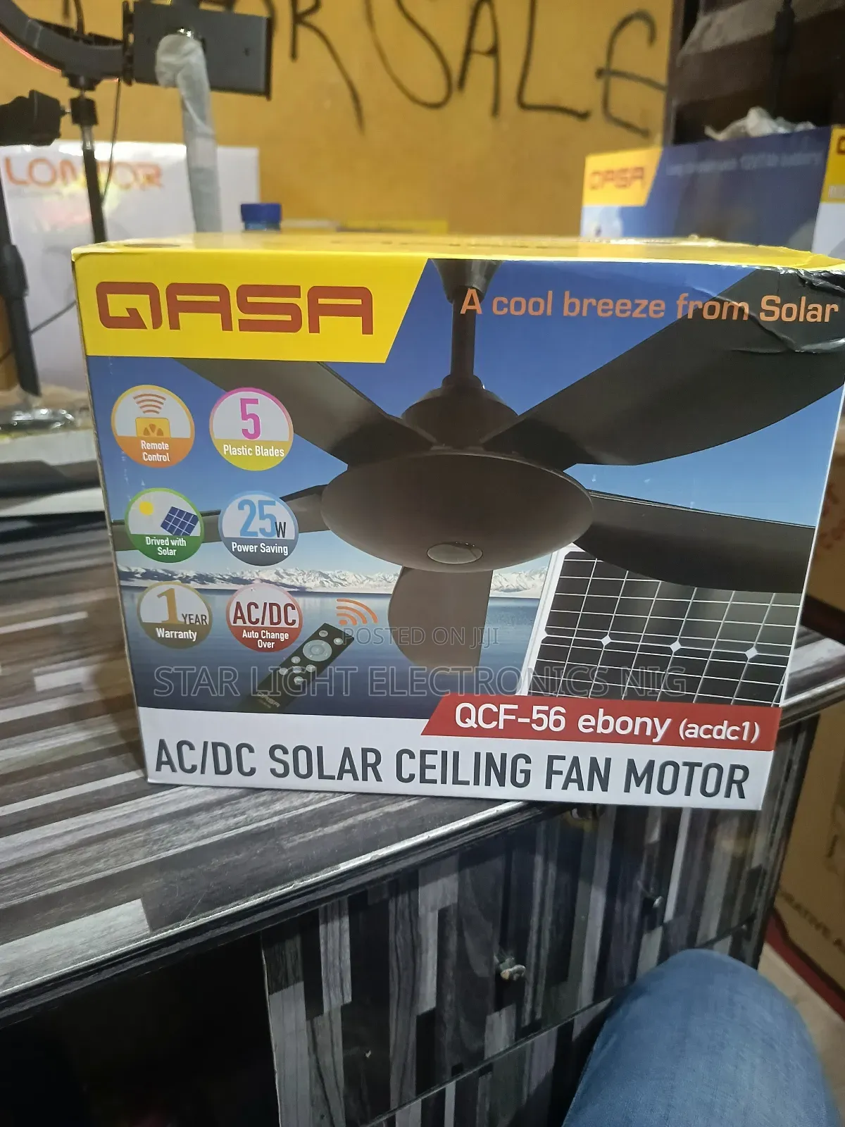 Ac/Dc Solar Ceiling Fan Ebony