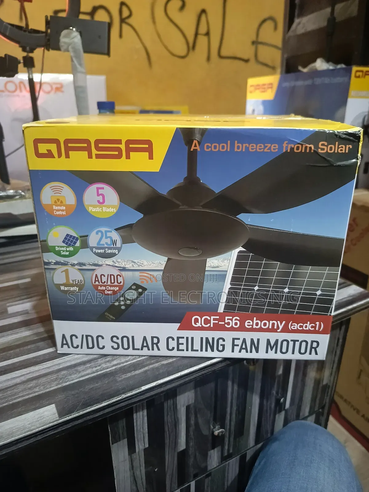 Ac/Dc Solar Ceiling Fan Ebony