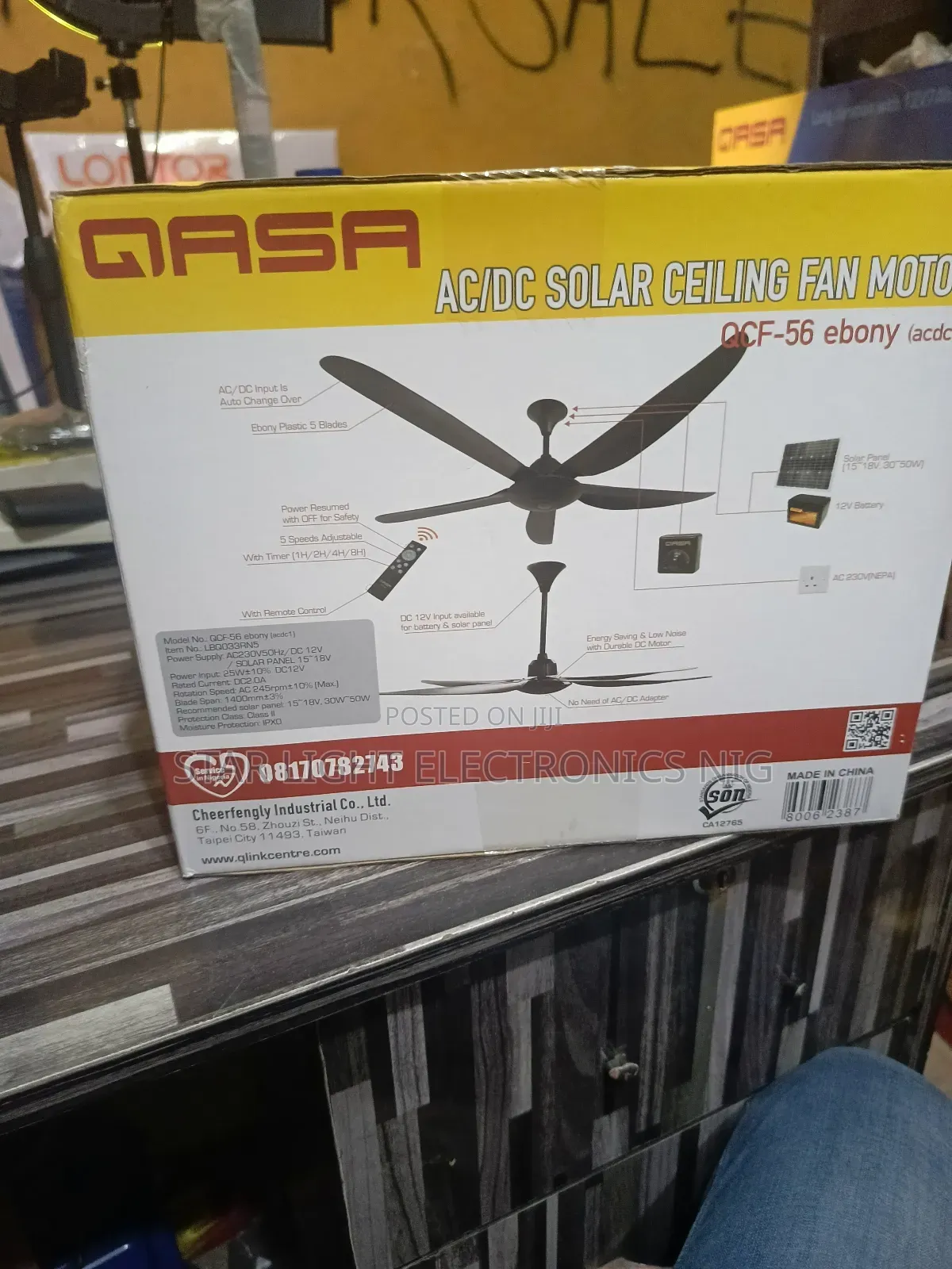 Ac/Dc Solar Ceiling Fan Ebony
