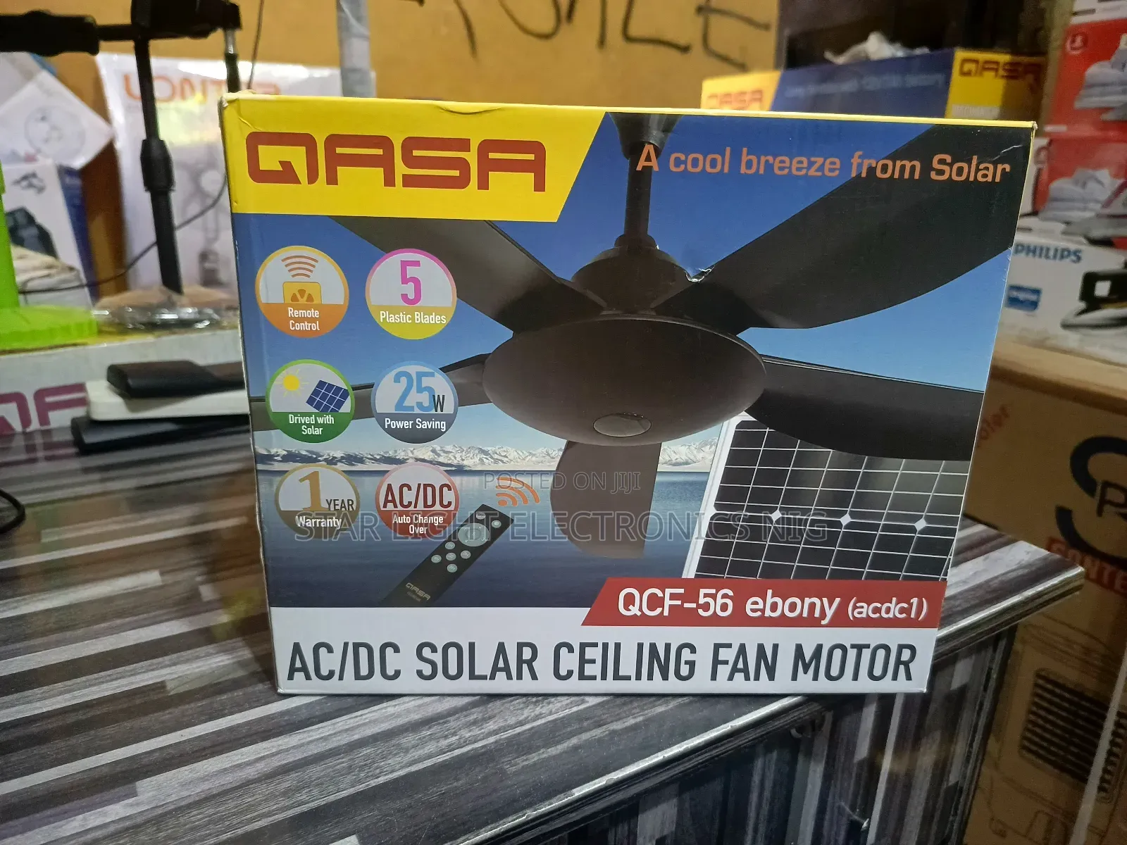 Ac/Dc Solar Ceiling Fan Ebony
