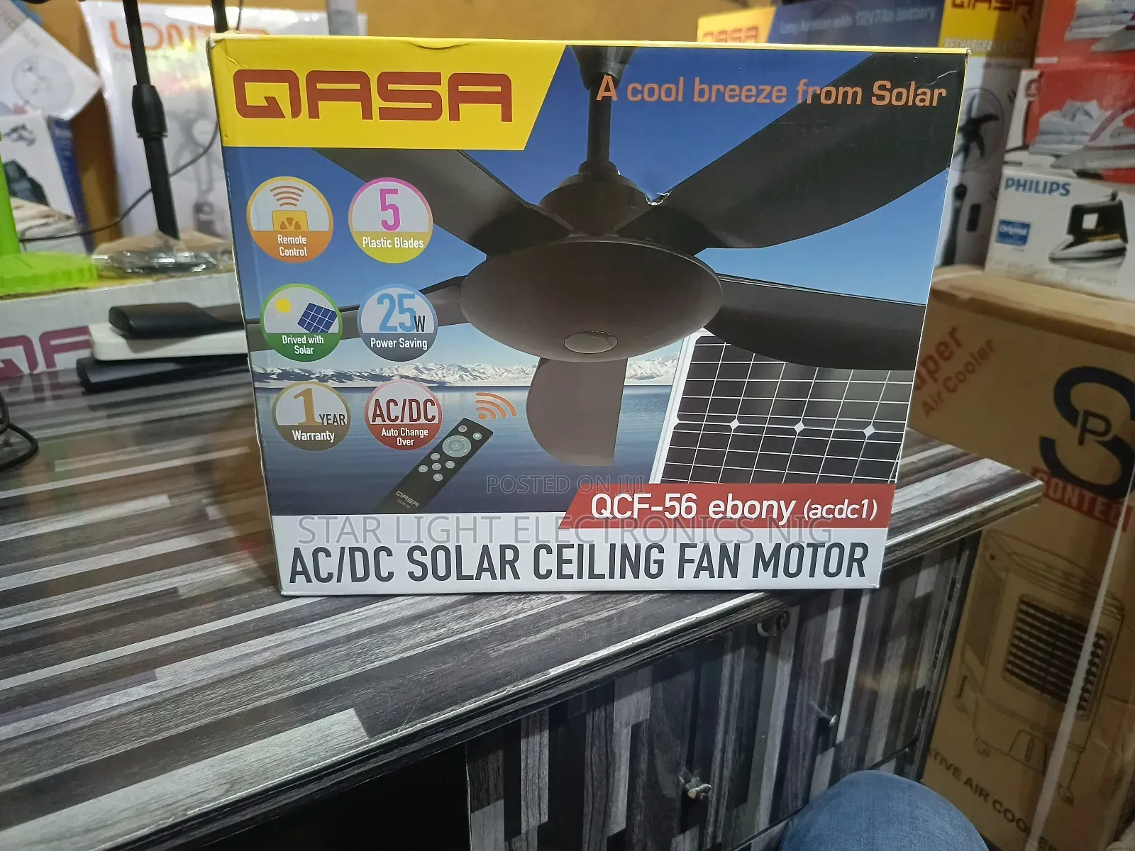 Ac/Dc Solar Ceiling Fan Ebony