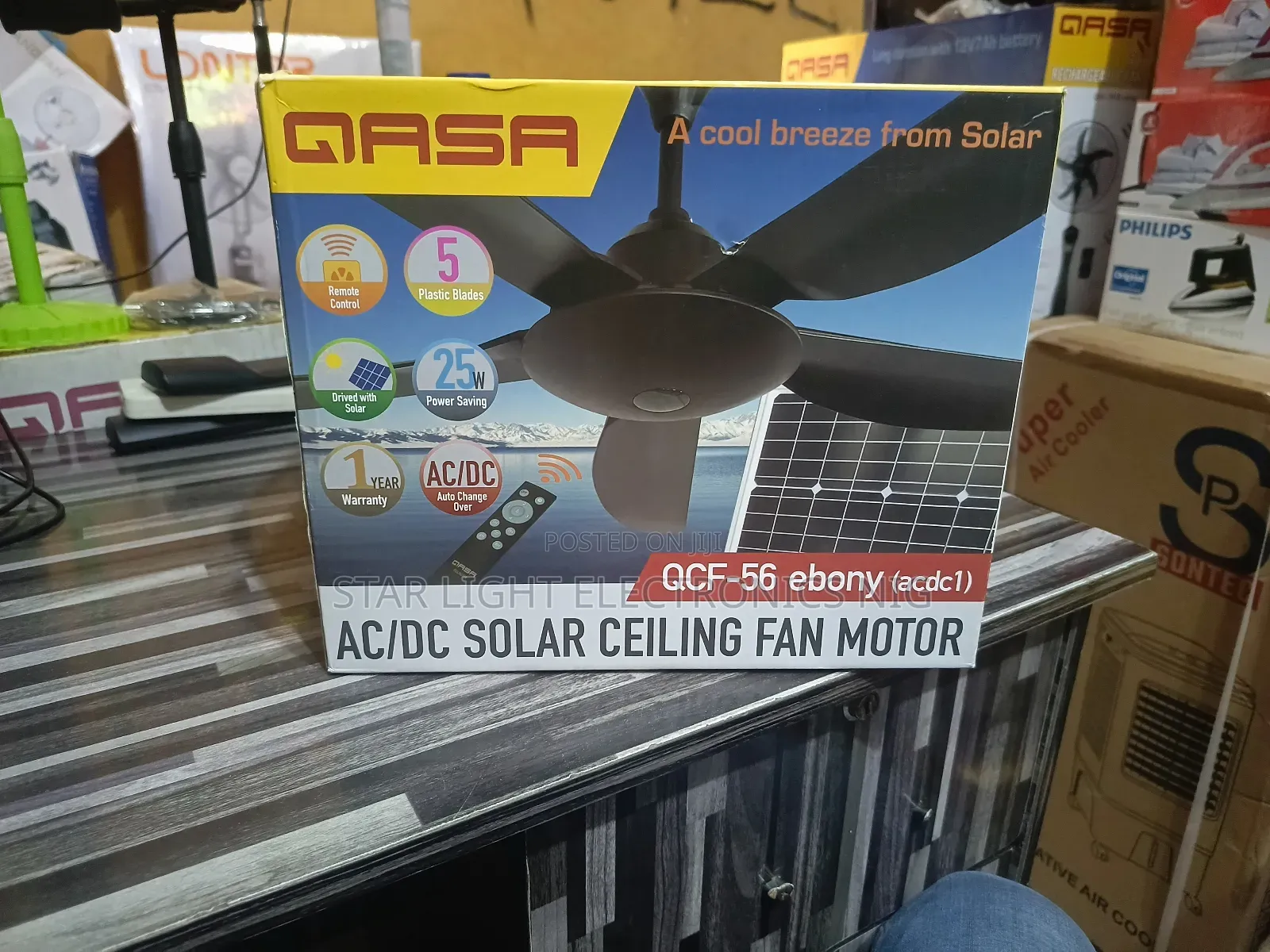 Ac/Dc Solar Ceiling Fan Ebony