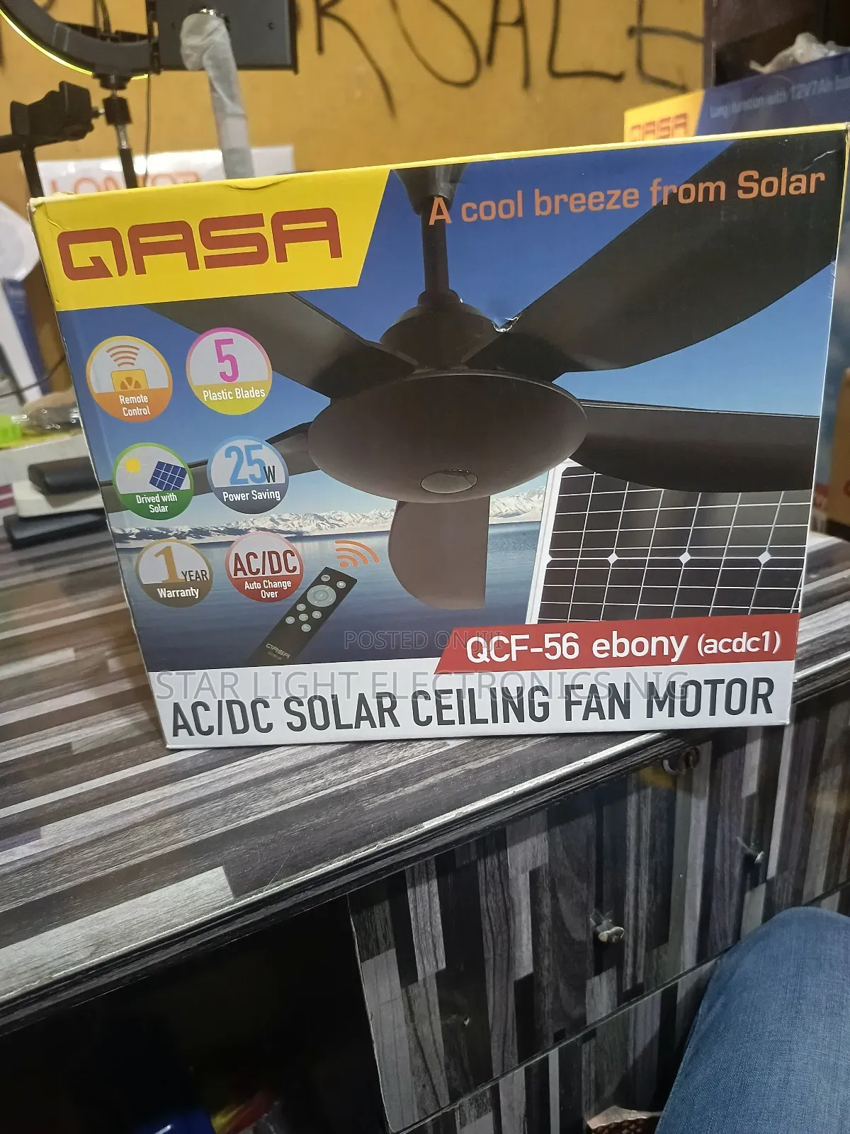 Ac/Dc Solar Ceiling Fan Ebony