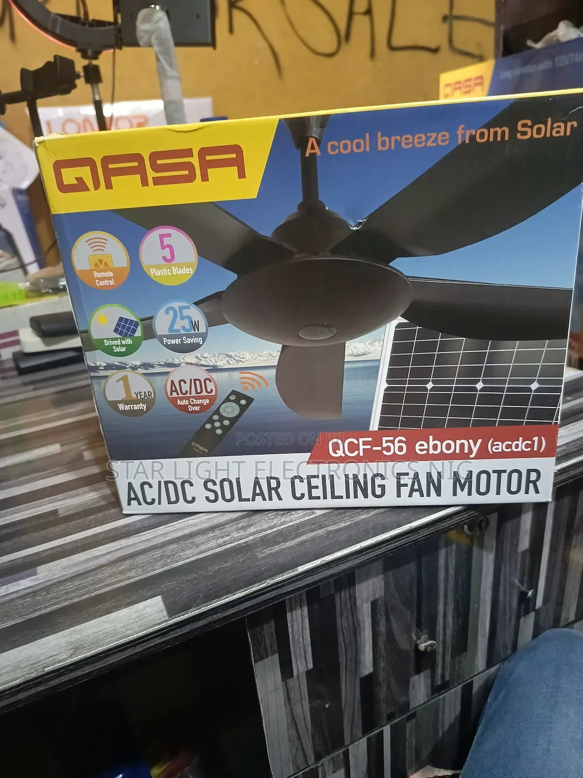 Ac/Dc Solar Ceiling Fan Ebony