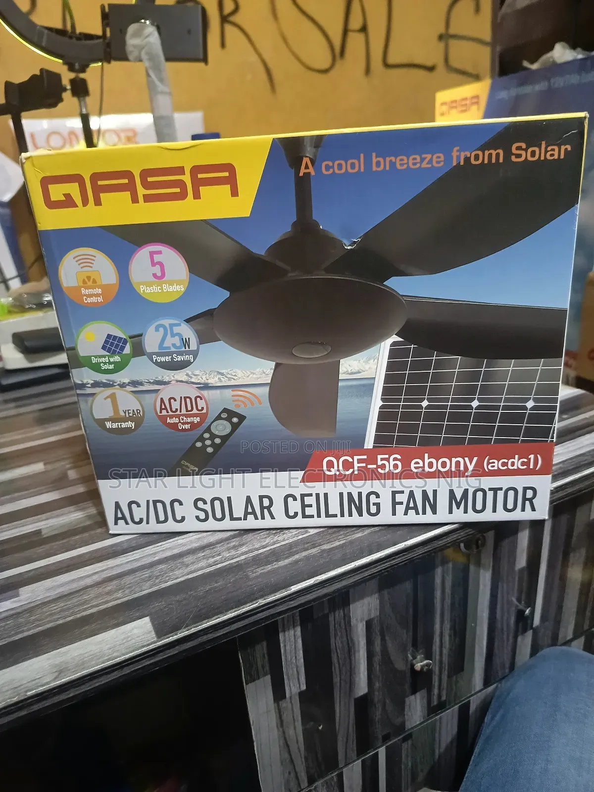 Ac/Dc Solar Ceiling Fan Ebony