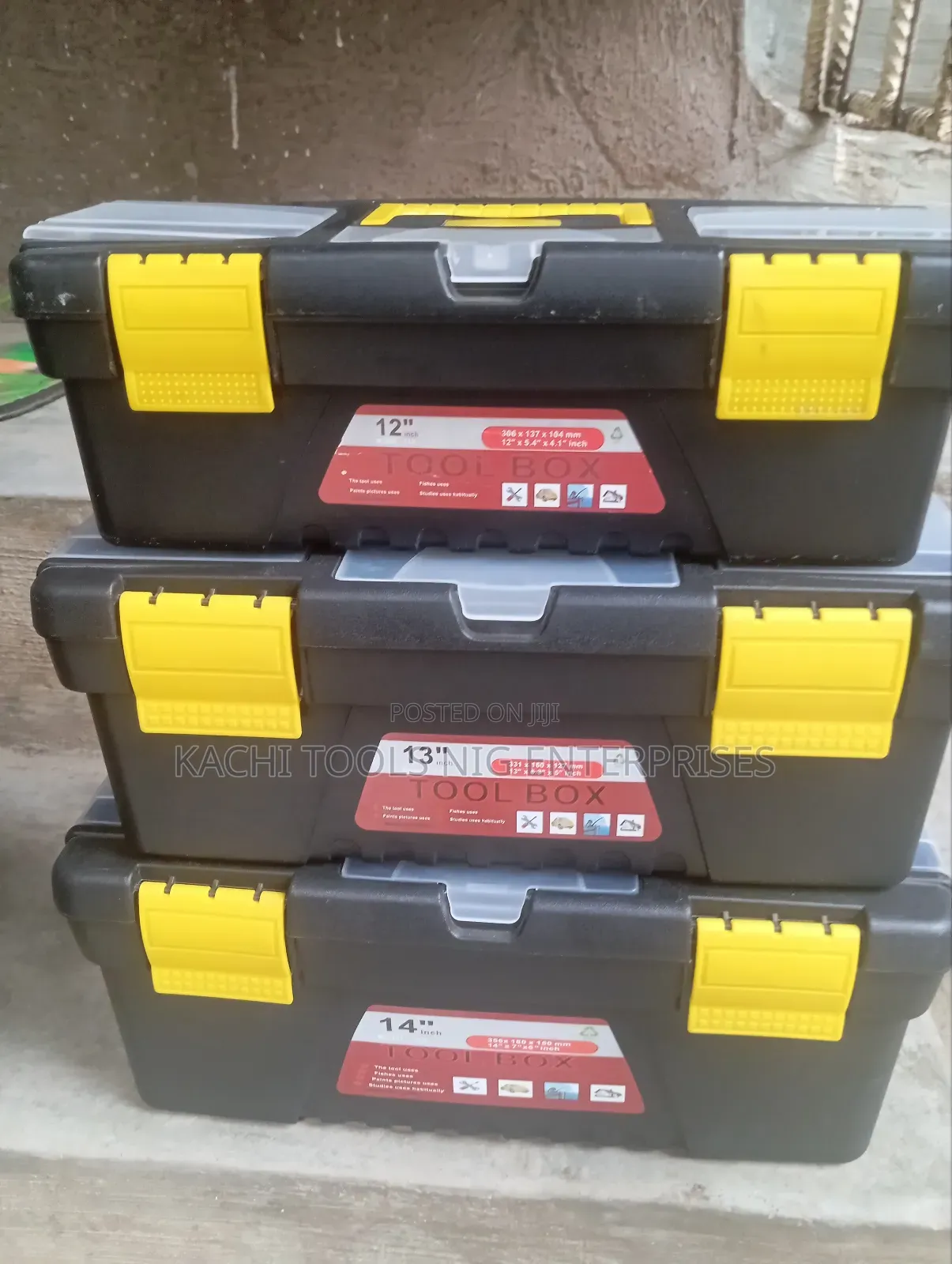3 Set Empty Plastic Tools Box 12" 13" 14"