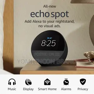 Echo Spot, Smart Alarm Clock, Vibrant Sound + Alexa, Black