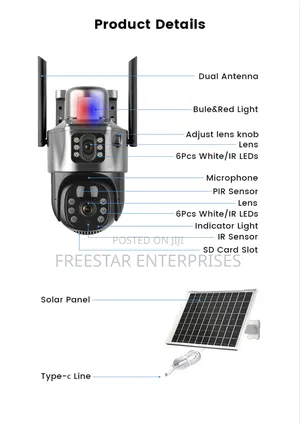 4G Solar Power CCTV Camera. Dual Lens Cctv, SIM Card, TF