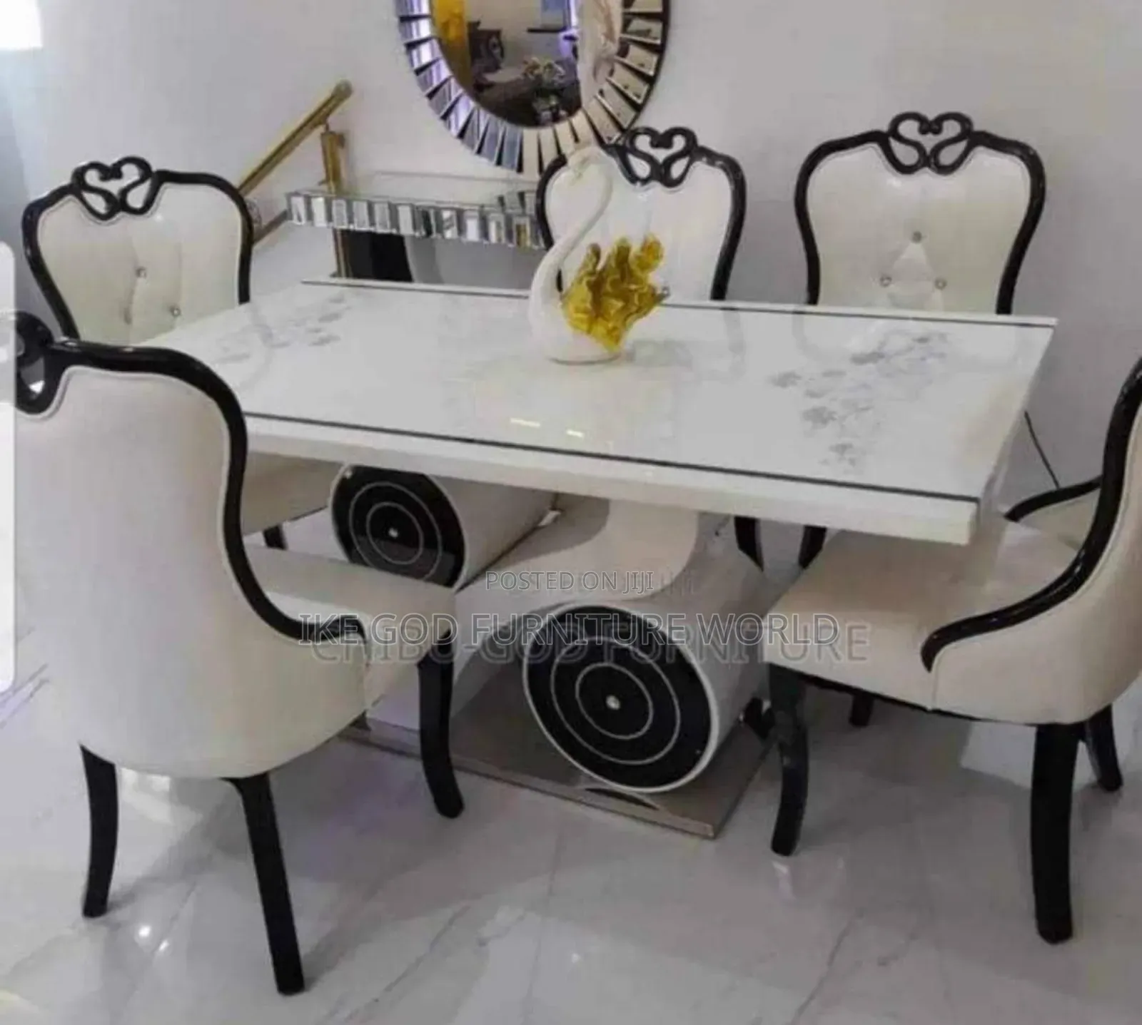 6seater Imported Turkish Marble Dining Table With Solid Char
