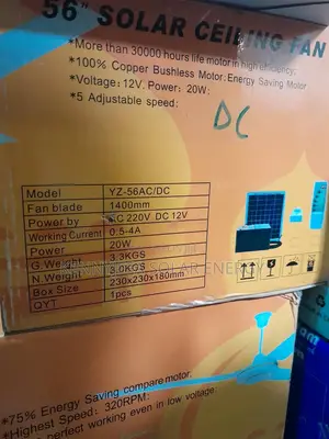 56"Solar Ceiling Fan Dc Long Blaze
