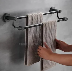 Thick Double Towel Rail Holder Hanger Black 90cm