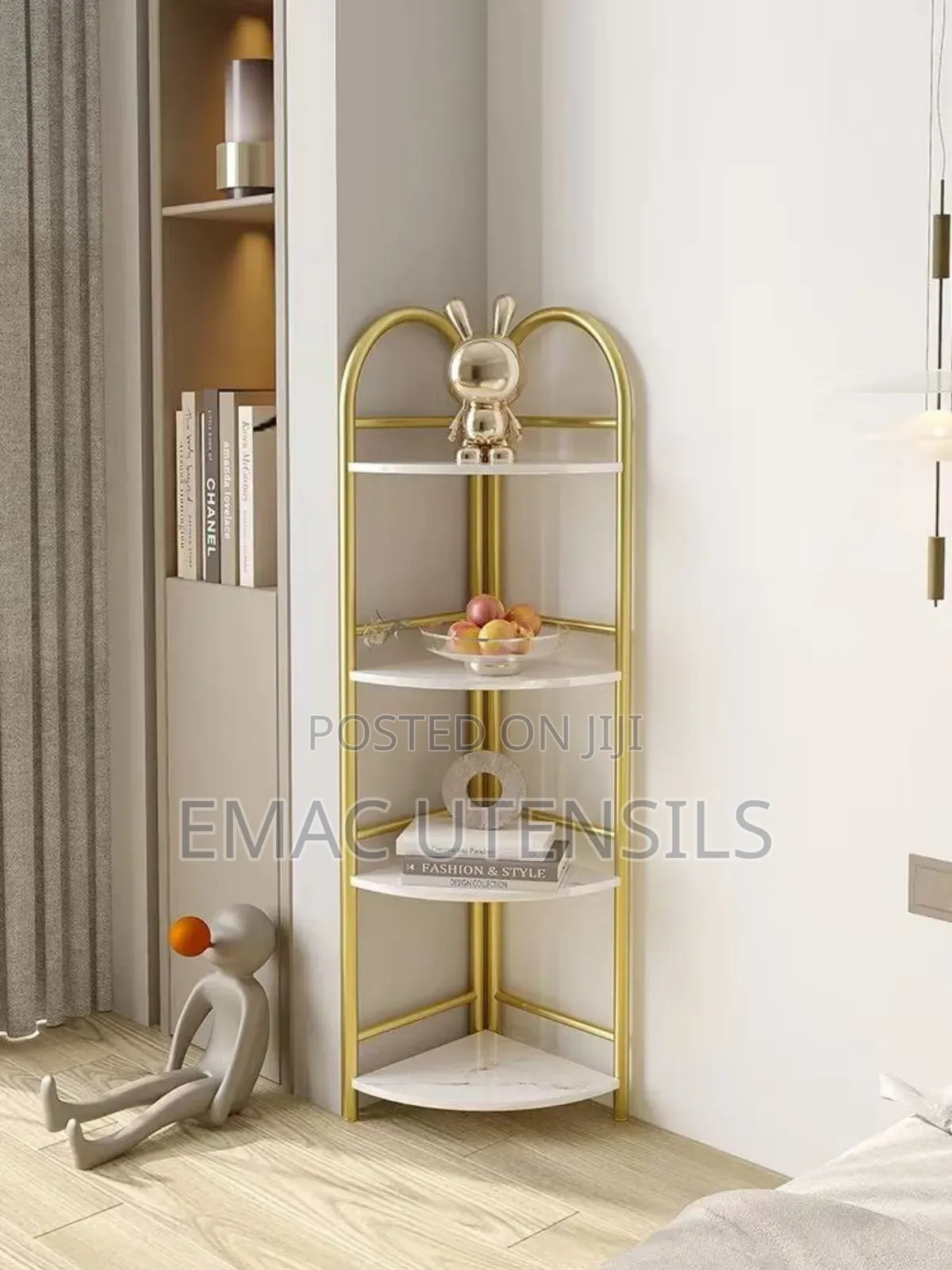 4 Layer Open Conner Shelf With Gold Iron Frame