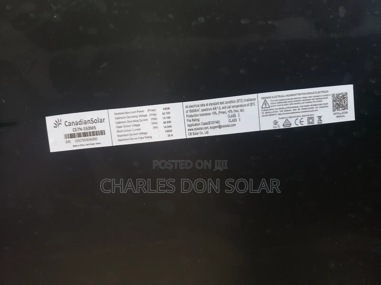 550watts Canadian Solar Panel All Black