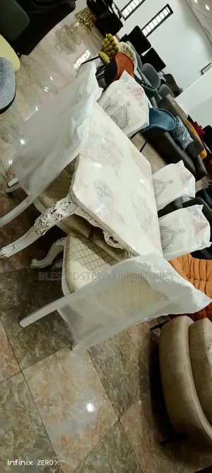 Marble Dining Table With 6 Chair's White Color