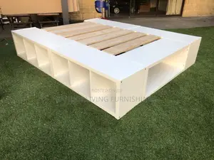Wooden Bed Frame Seater With Side Shelves