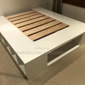 Wooden Bed Frame Seater With Side Shelves