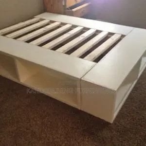 Wooden Board Bed Frame Seater With Side Side Shelves