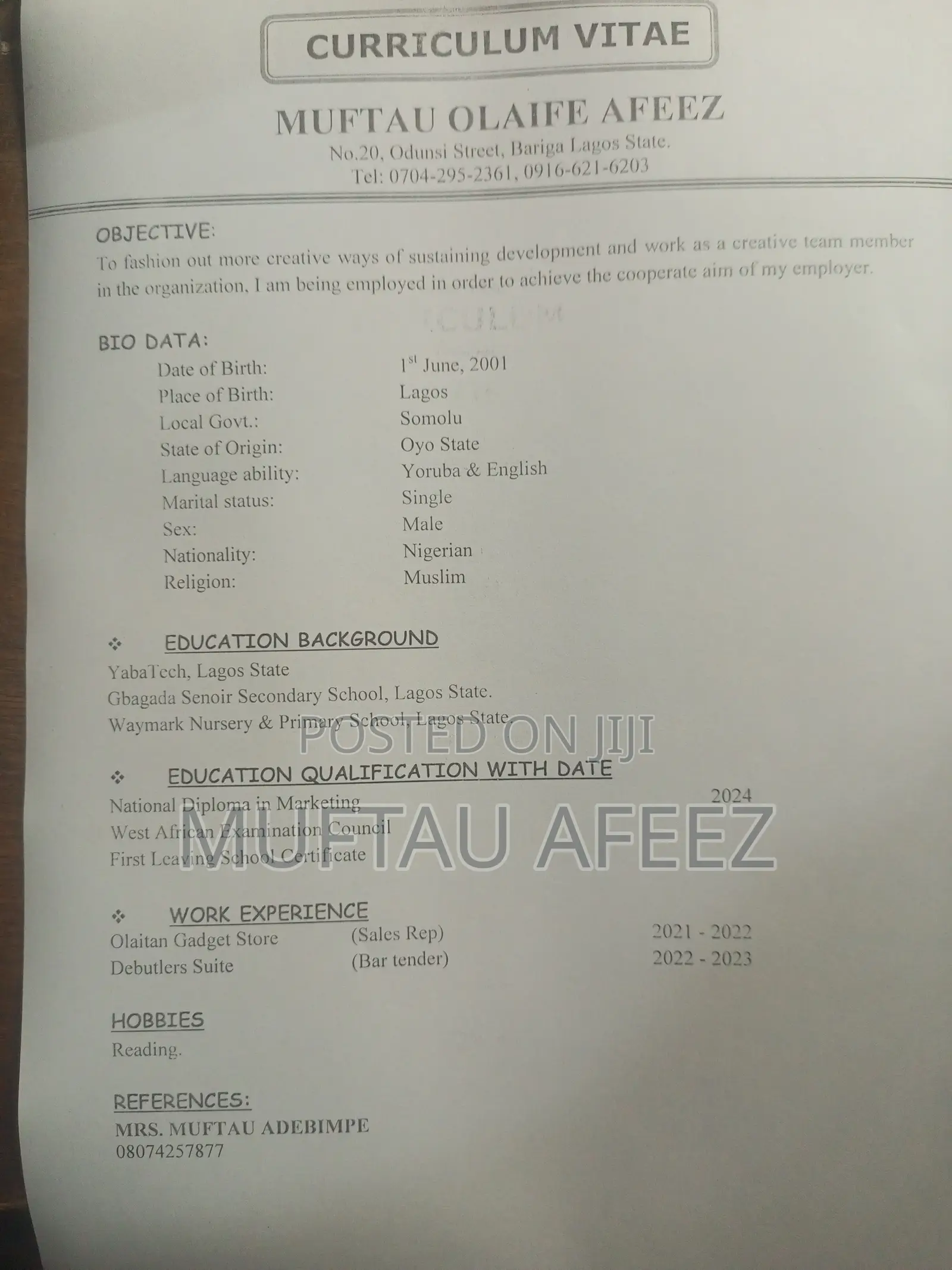 Receptionist, Accountant, Waitress