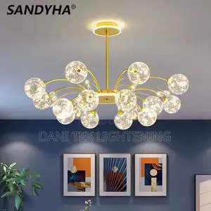 SANDYHA Luxury LED Glass Ball Chandelier Black Gold Iron