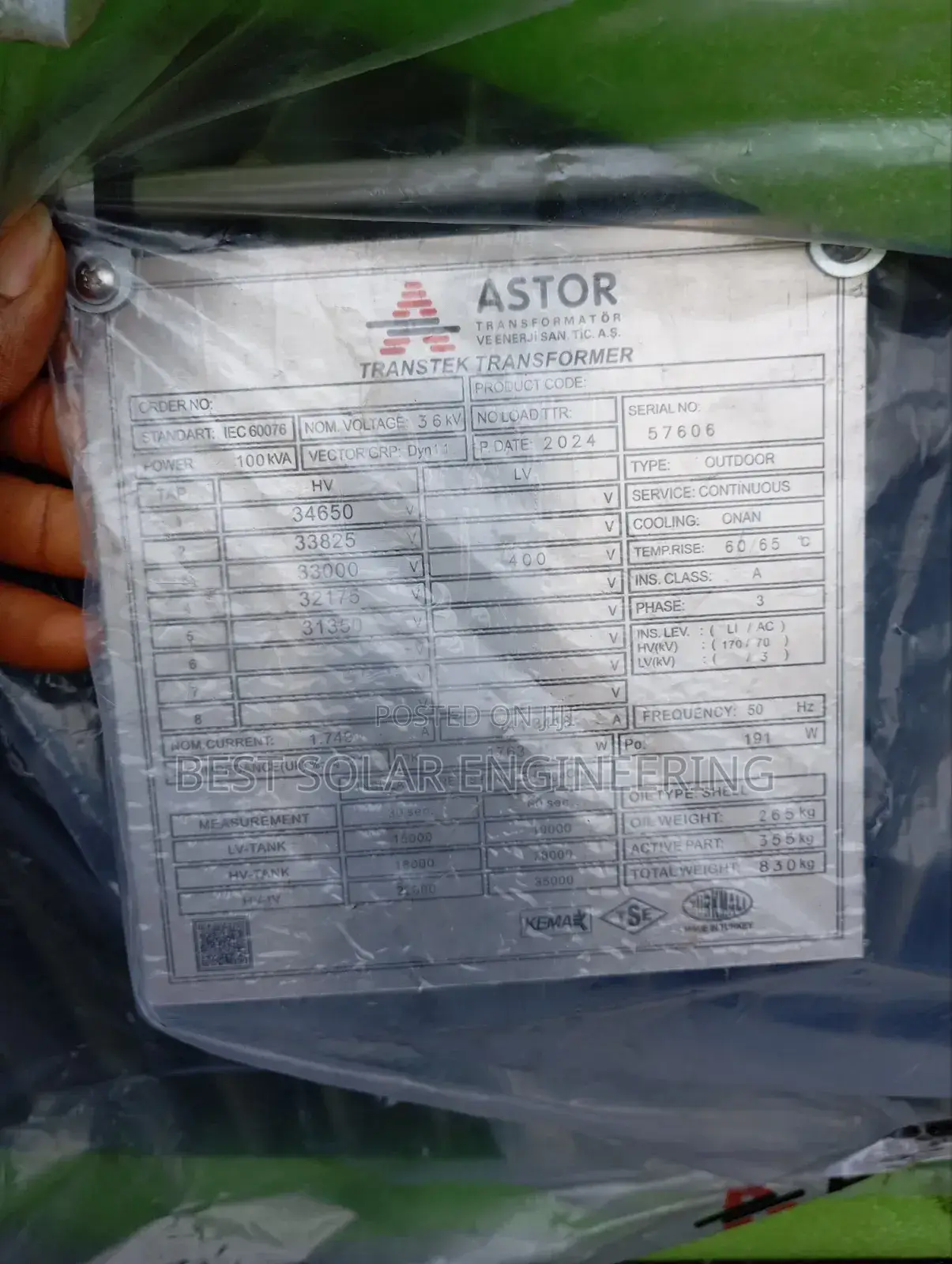 100kva 33kv/0.400kv Astor Transformer