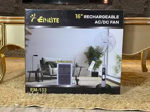 Eimilite 16 Inches Rechargeable Fan +Solar Panel + 2-Bulbs