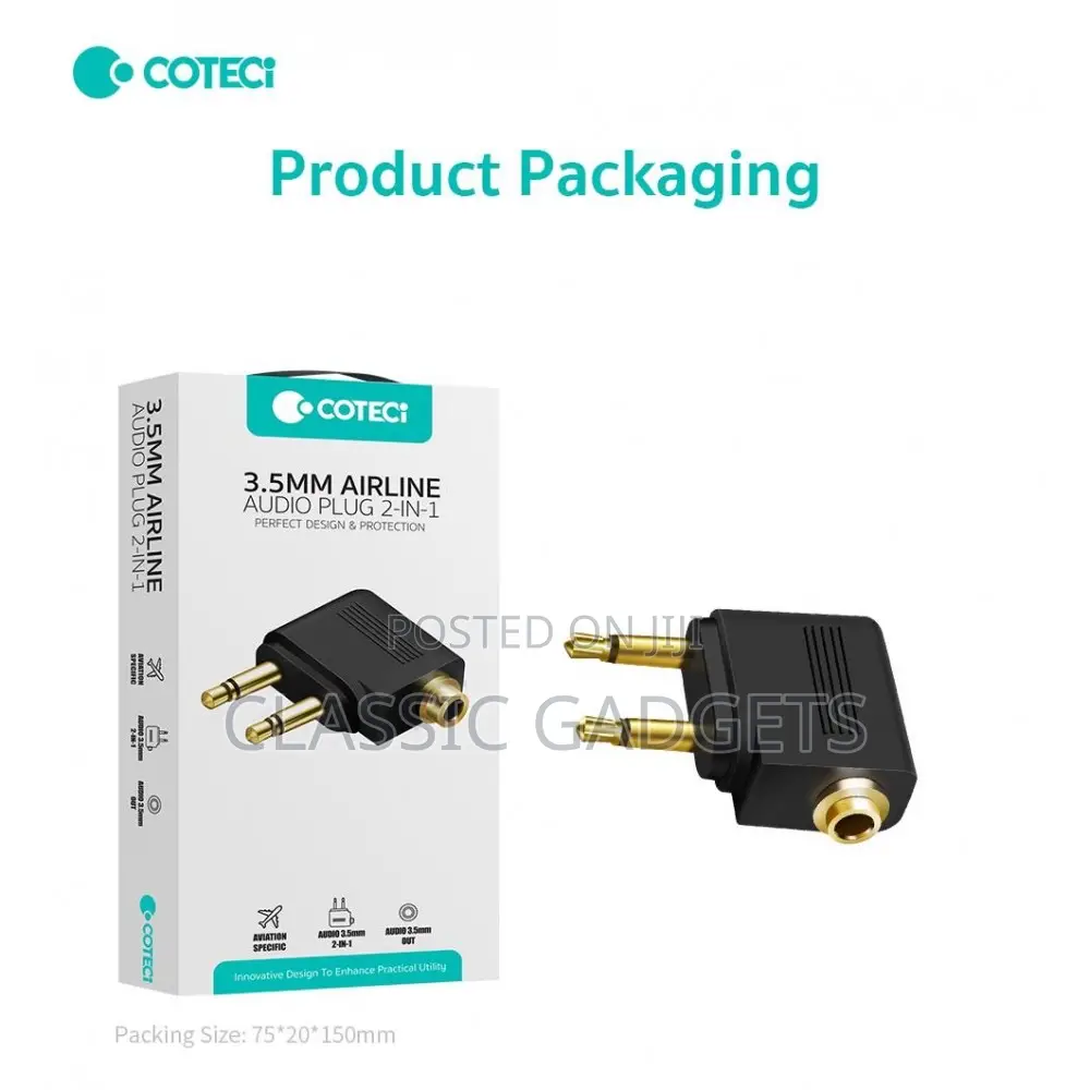 Coteetci 3.5mm Airline Audio Plug 2in1