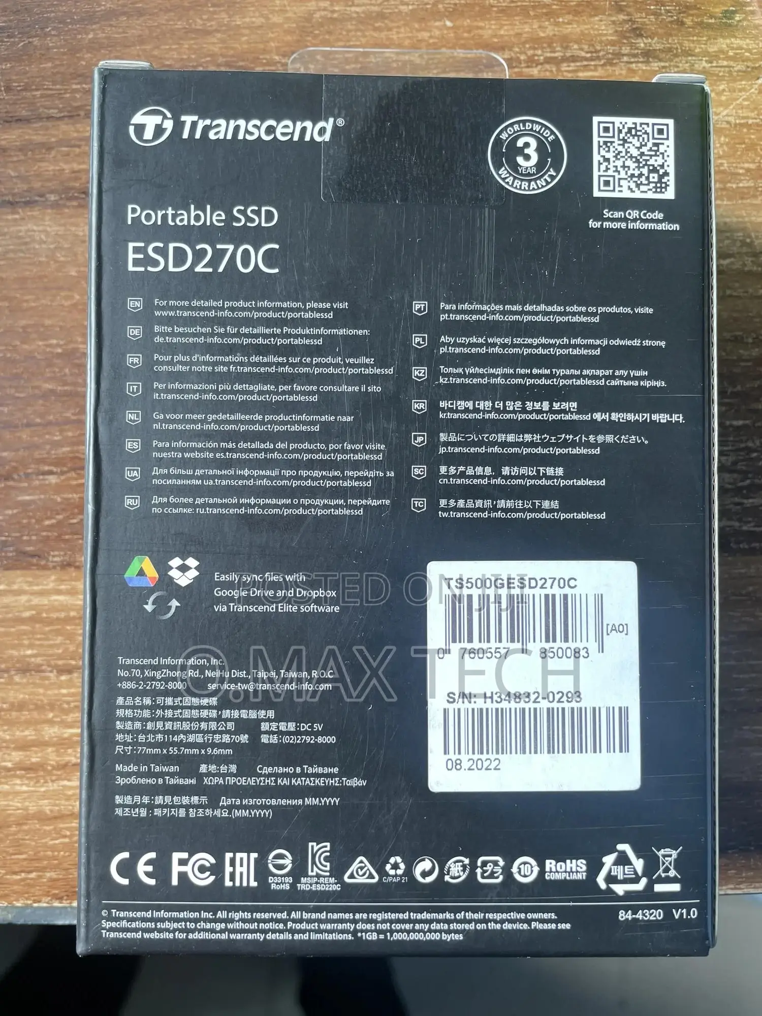 Transcend 500gb Usb 3.1 Gen 2 Type-c Esd270c Portable Ssd