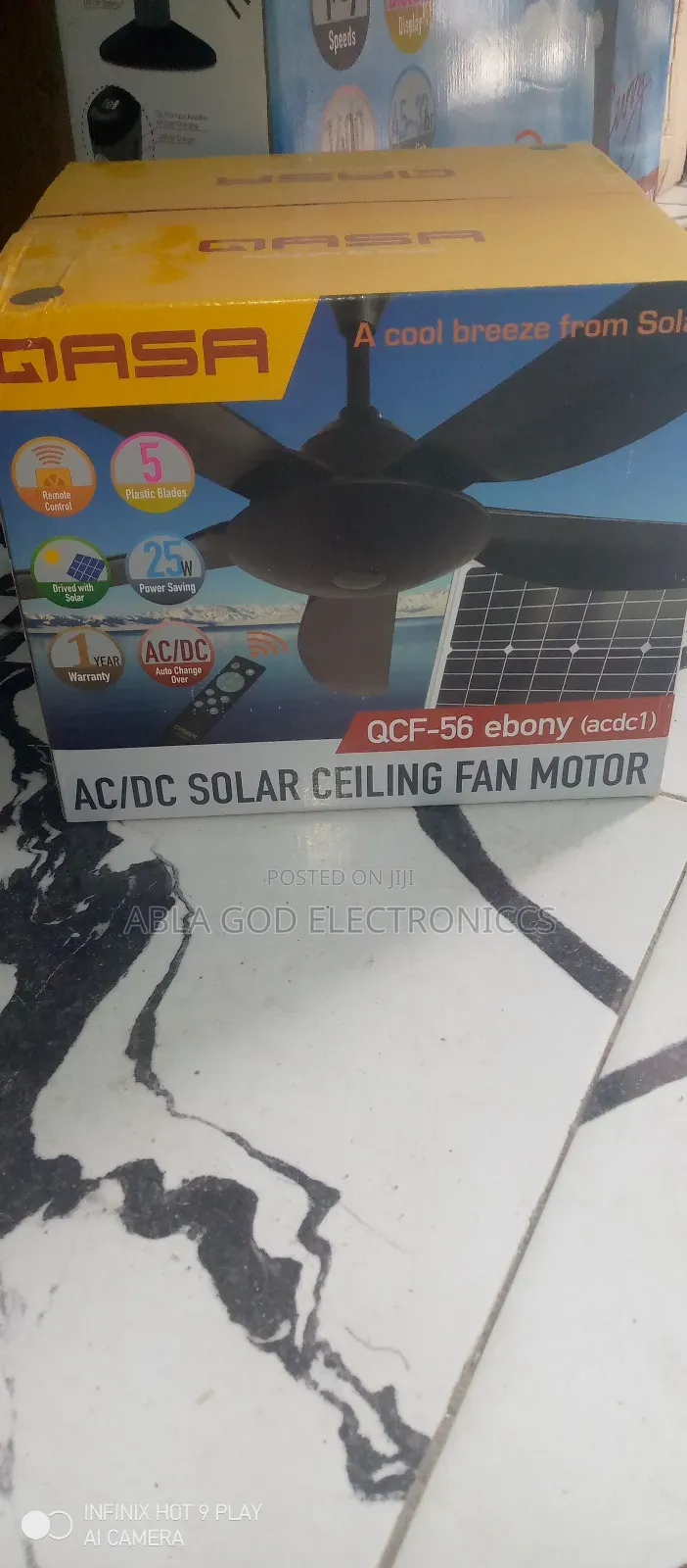 QASA AC/ DC Solar Ceiling Fan Power Input 25w - ABLA GOD electroniccs ...