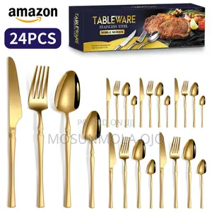 24-Piece Western-Style Spoon Fork Tableware Set-Gold