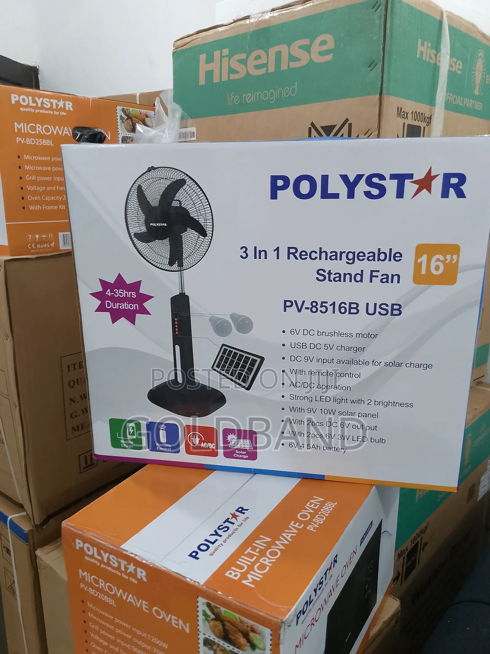 Most Efficient 3in1 16" Polystar Rechargeable Standing Fan