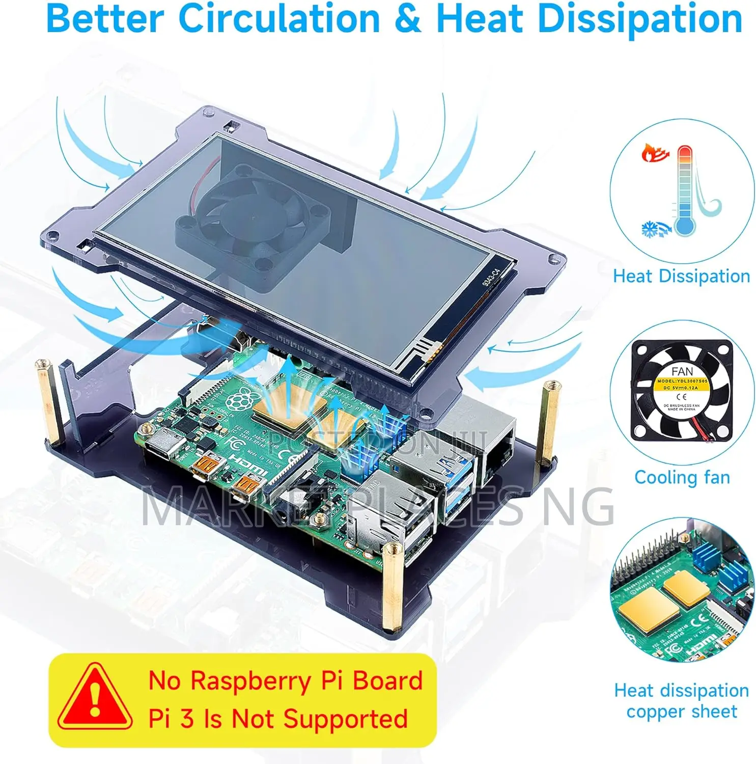 Miuzei 4" Raspberry Pi 4 Touchscreen Display With Case Fan
