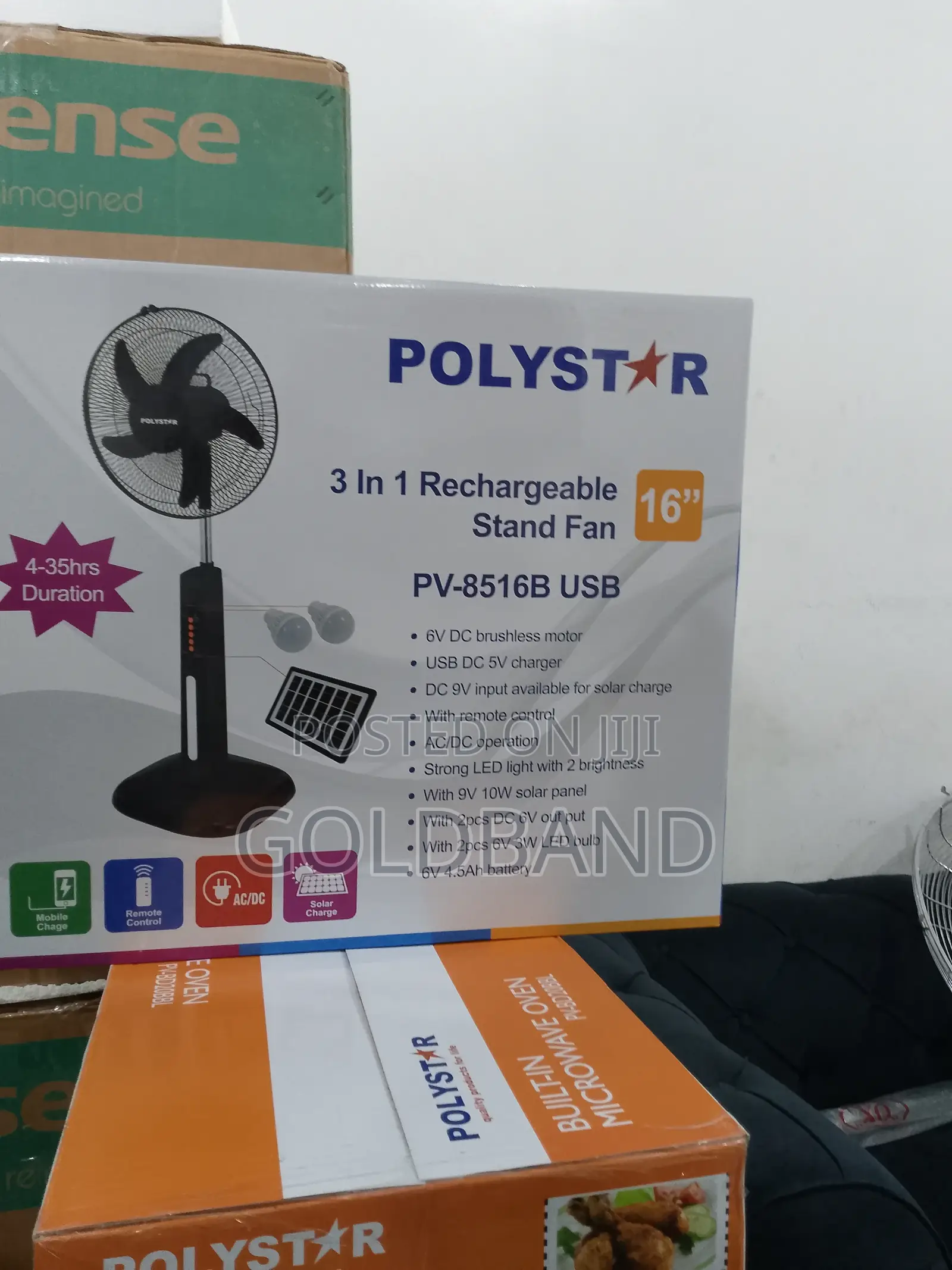 16" Polystar Rechargeable Standing Fan With Solar Panel