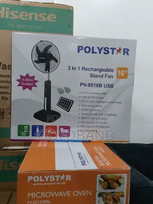 16" Polystar Rechargeable Standing Fan With Led Bulb