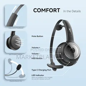 LEVN Bluetooth 5.0 Wireless Headset, AI Noise Cancelling