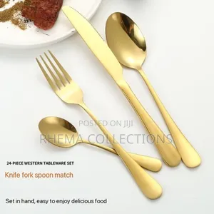 24pc Quality Gold Cutlery Set With Stand