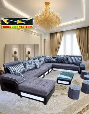Set of 9 Seaters U-Shape Sofa Chairs With Table and Stools. Lid01