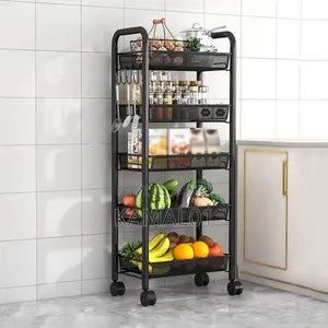 5 Layers Kitchen Storage Rolling Cart Wire Basket Shelf