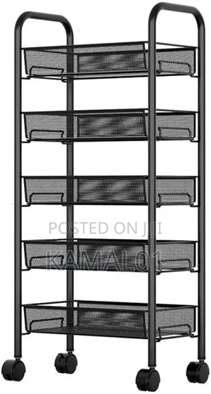 5 Layers Kitchen Storage Rolling Cart Wire Basket Shelf