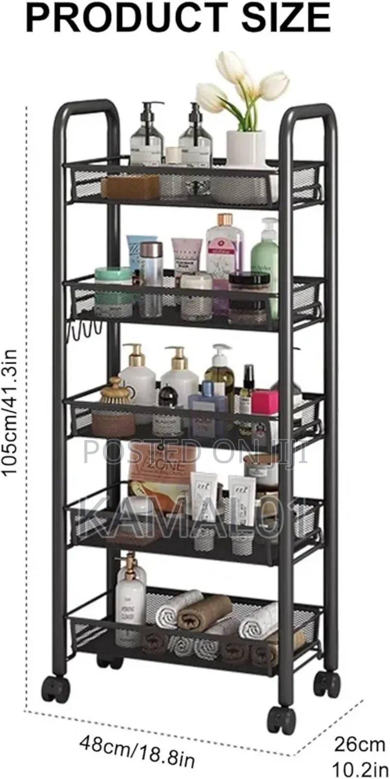 5 Layers Kitchen Storage Rolling Cart Wire Basket Shelf