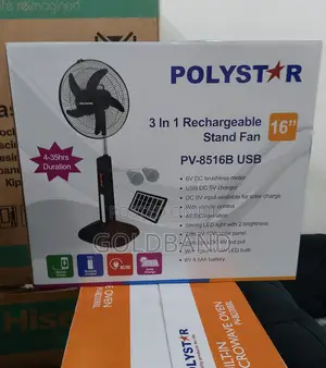 Long Lasting 16" Polystar Rechargeable Standing Fan Pv-8516b
