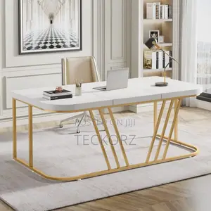 Golden Stainless Steel Office Table With Wooden Table