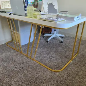 Golden Stainless Steel Office Table With Wooden Table