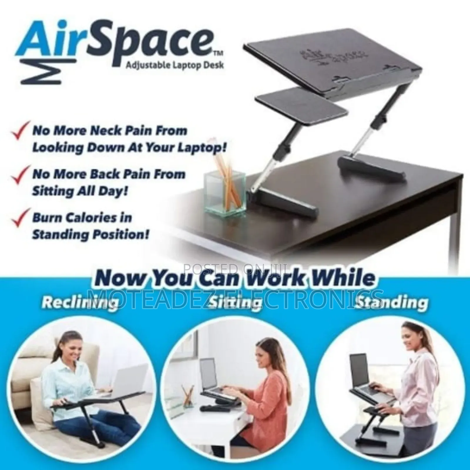 Air Space Adjustable Laptop Stand With Mouse Pad And Cooling