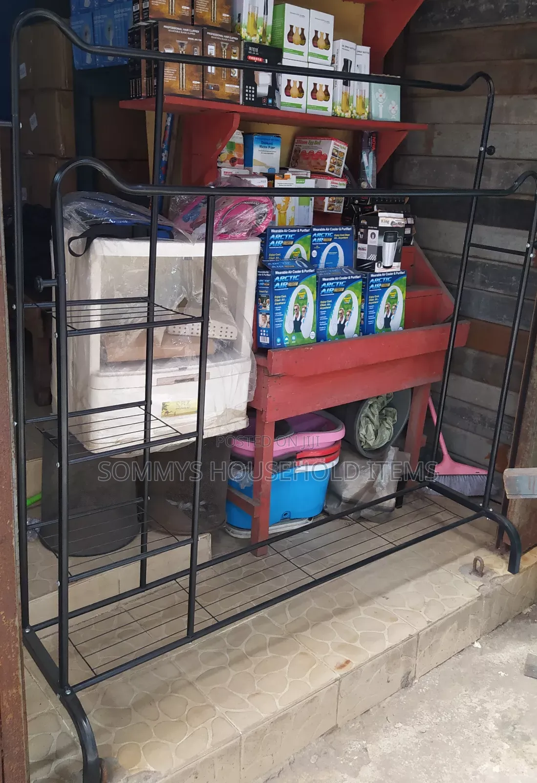 Double Pole Cloth Rack With Shelves