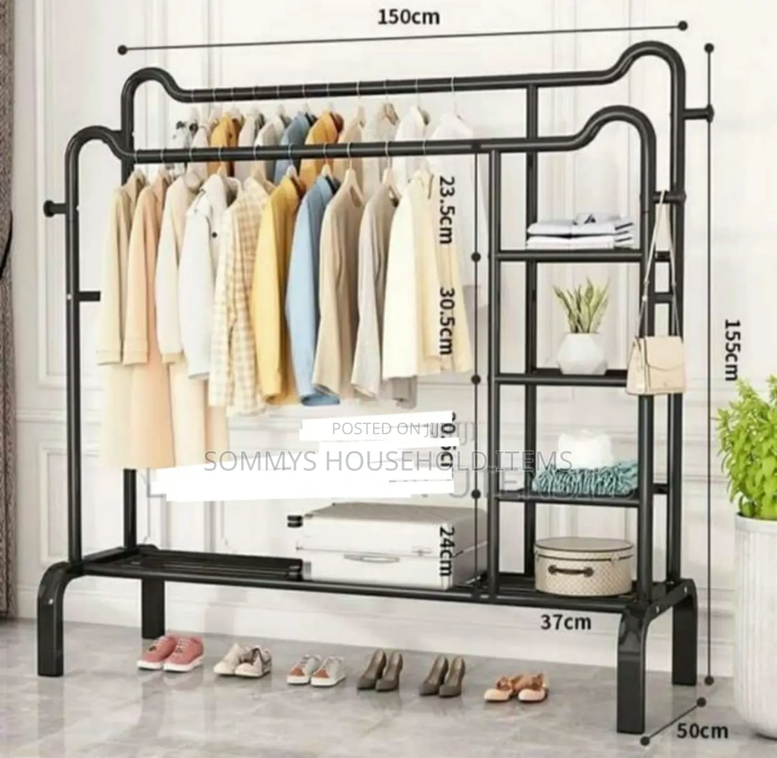 Double Pole Cloth Rack With Shelves